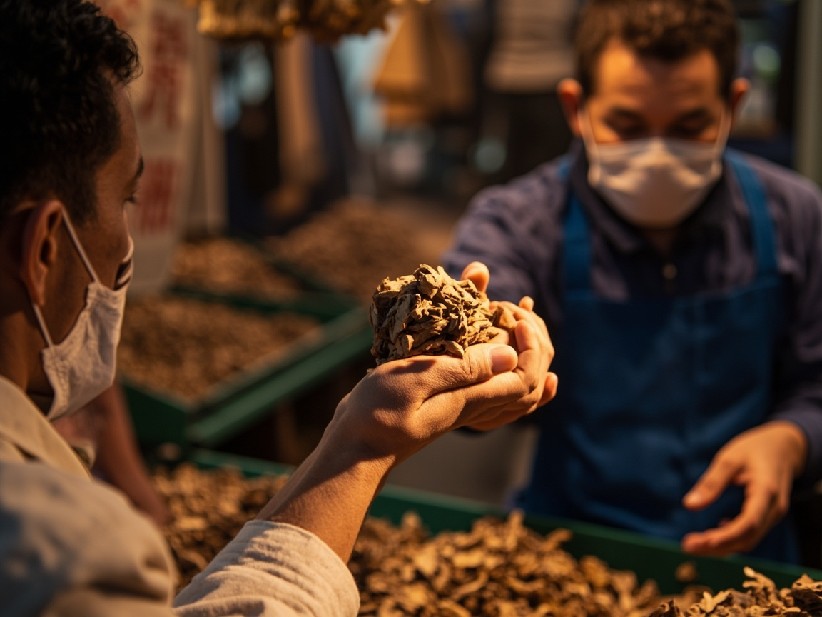 Agarwood market showing various quality grades