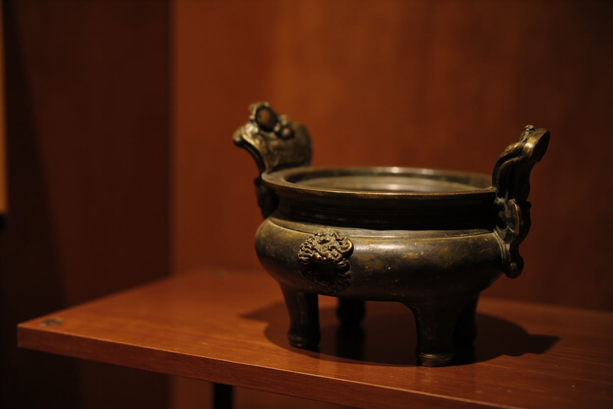 Well-maintained antique bronze incense burner with patina
