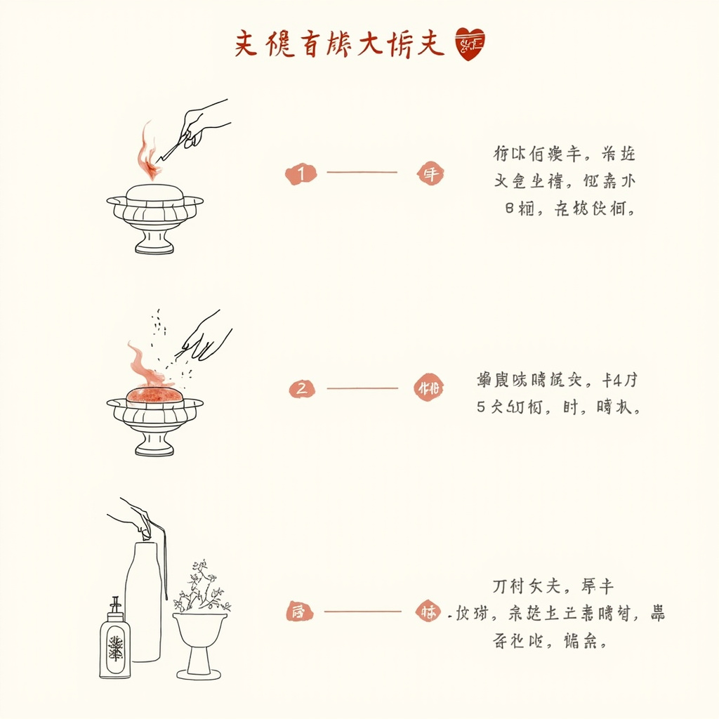 Three stages of incense burner cleaning