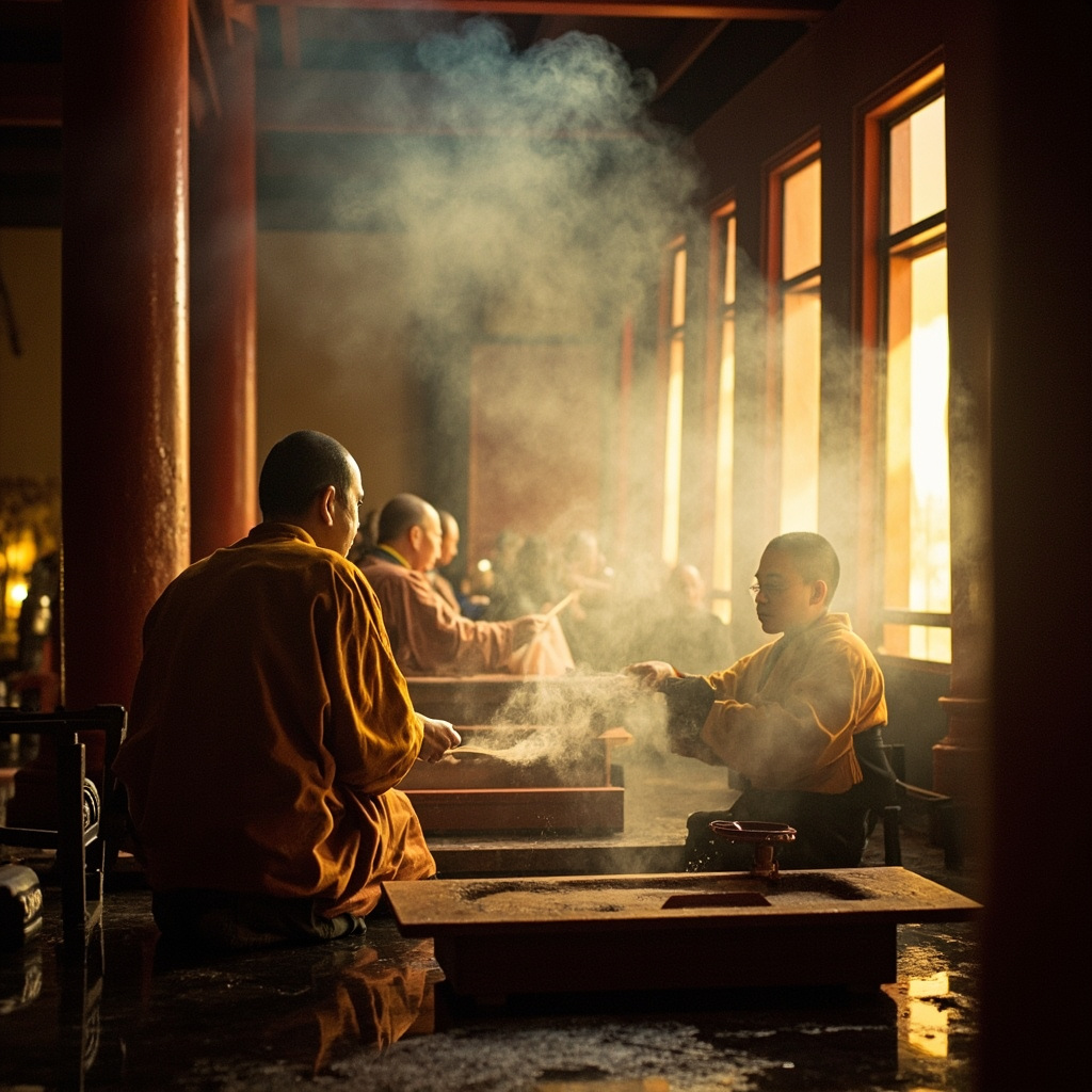 Traditional Buddhist ceremony at dawn