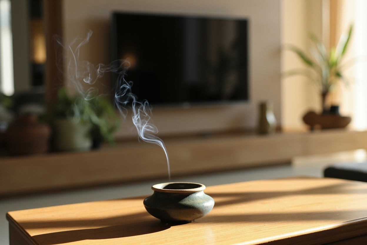 Modern Chinese living room with incense