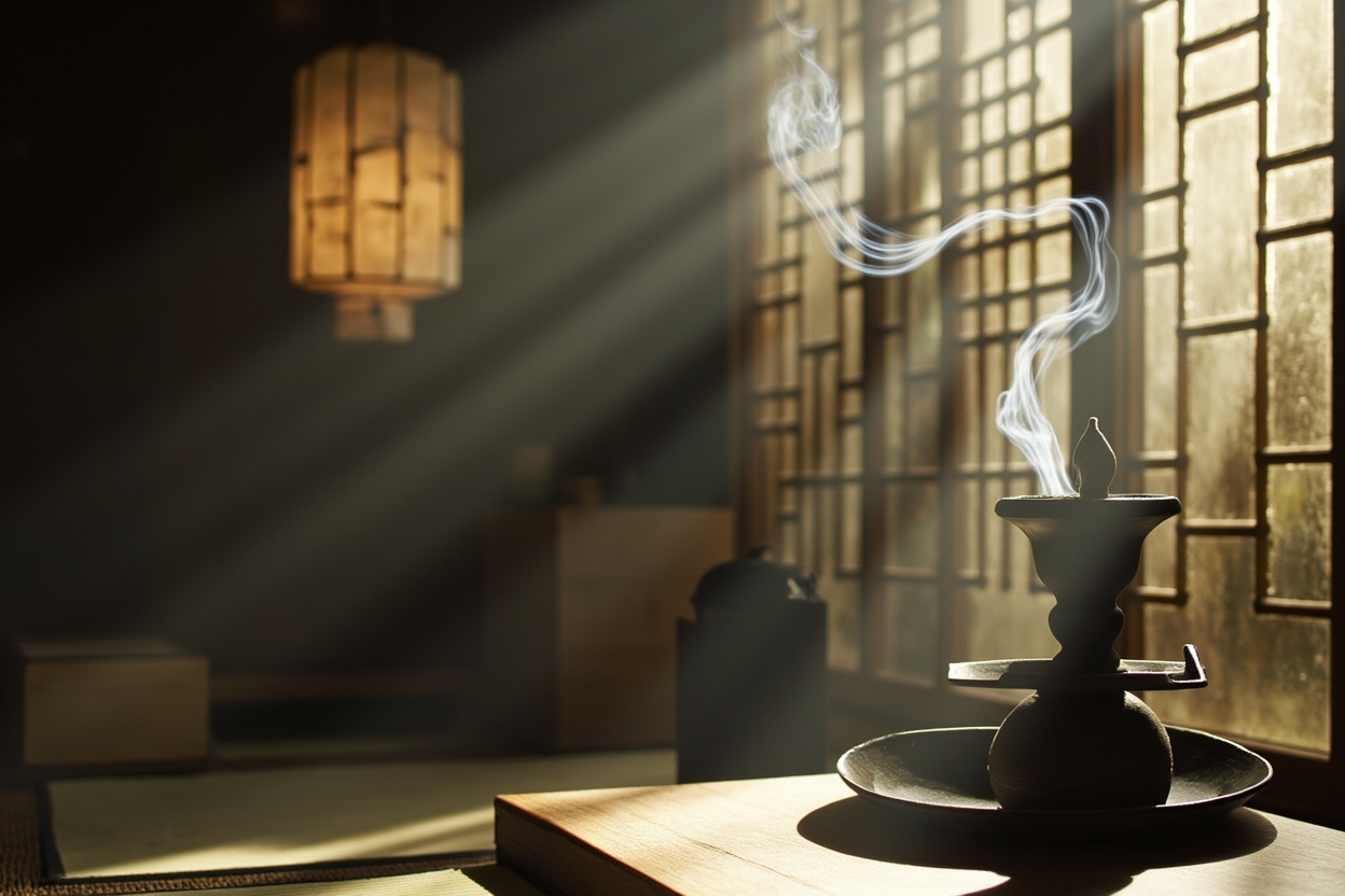 Traditional Chinese tearoom with incense