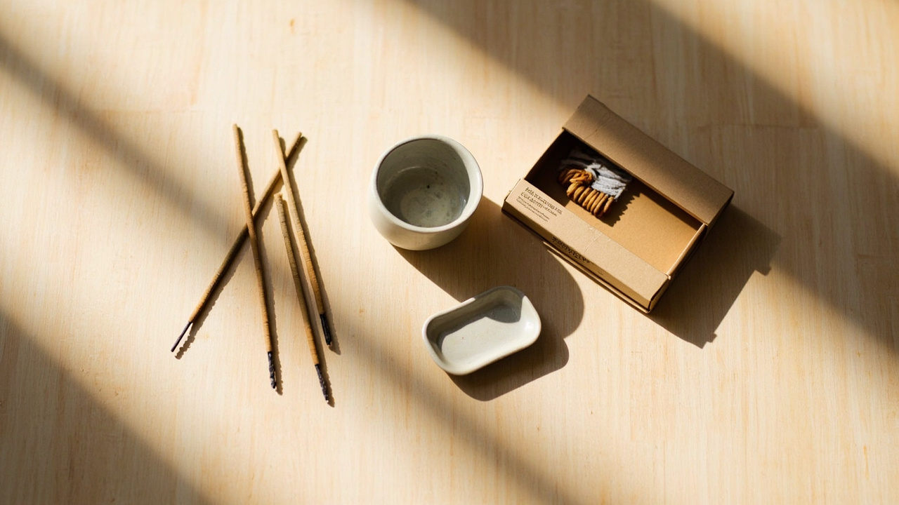 Complete spread of beginner incense kit components