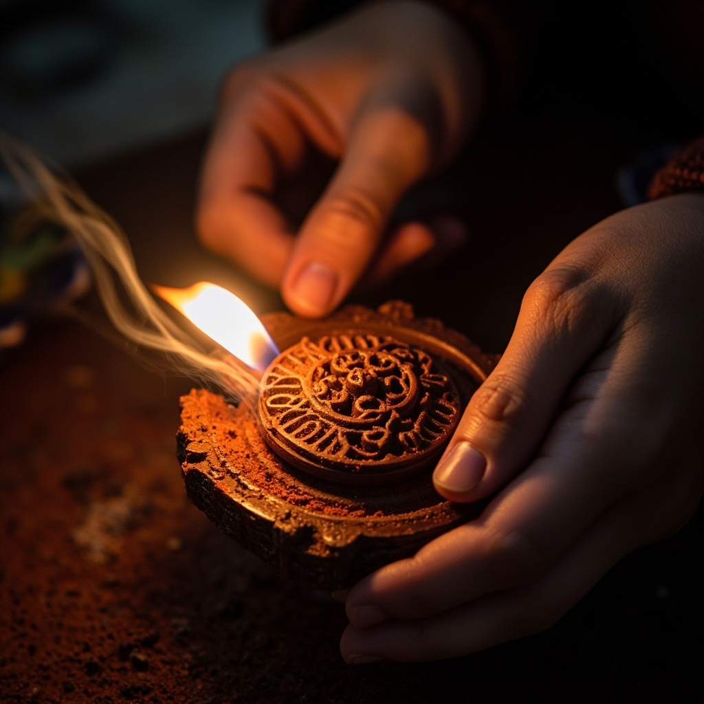 Lighting seal incense powder in traditional mold