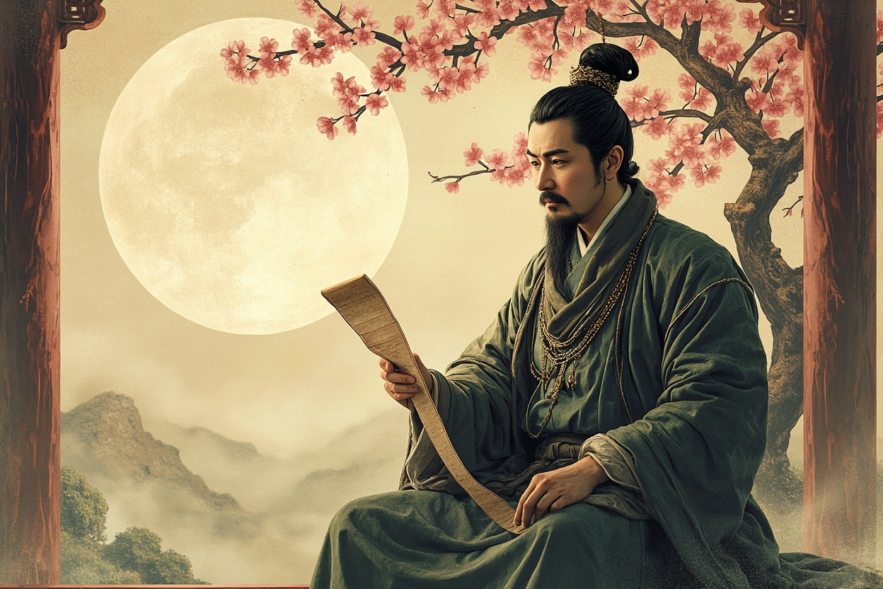 Li Yu, the Last Emperor of Southern Tang, in a moonlit pavilion