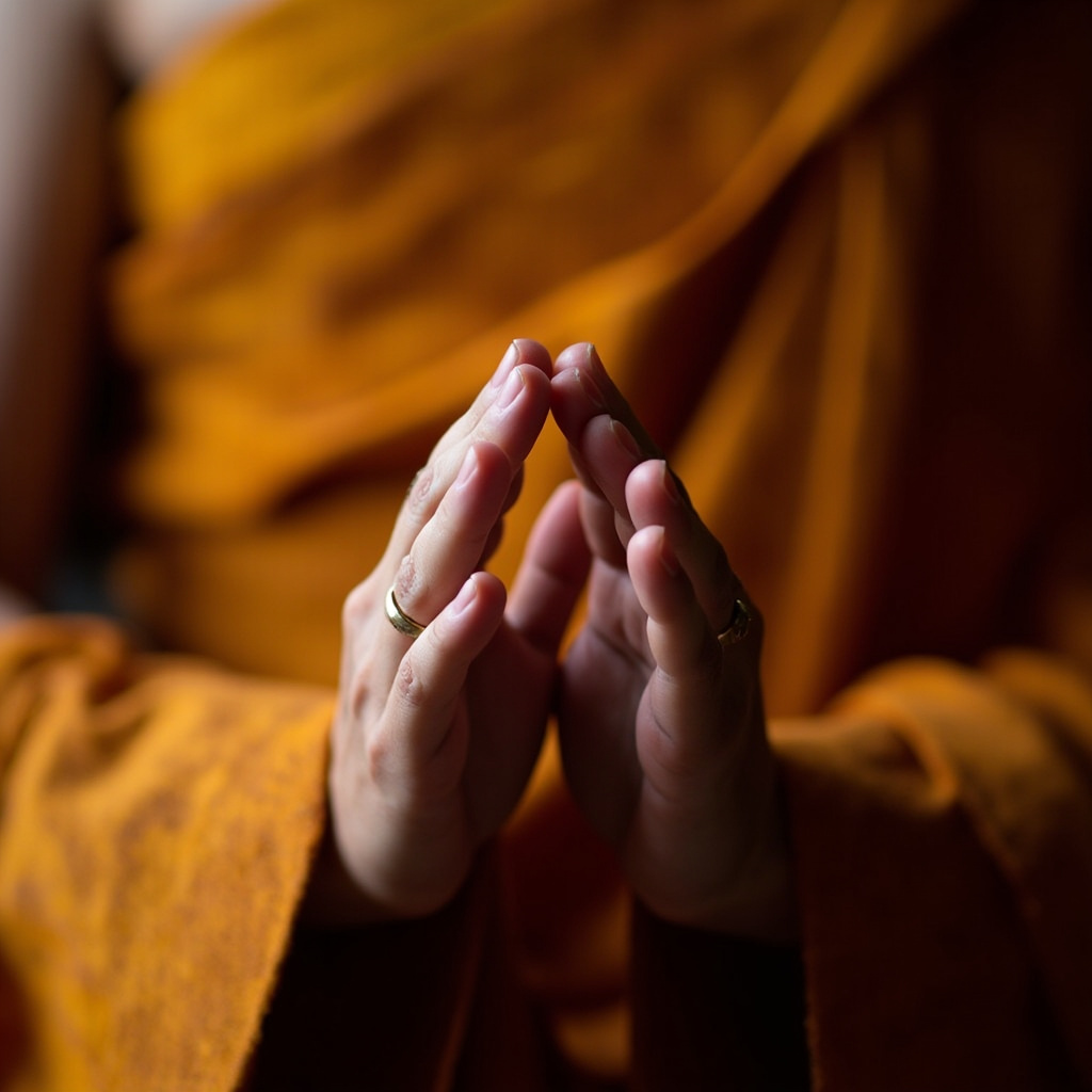 Buddhist monk hands in meditation mudra