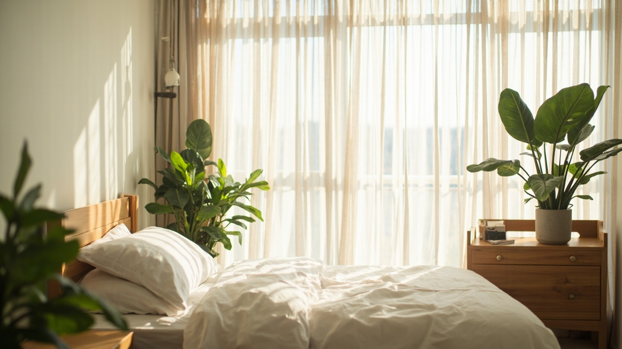 Peaceful bedroom setting with incense burner