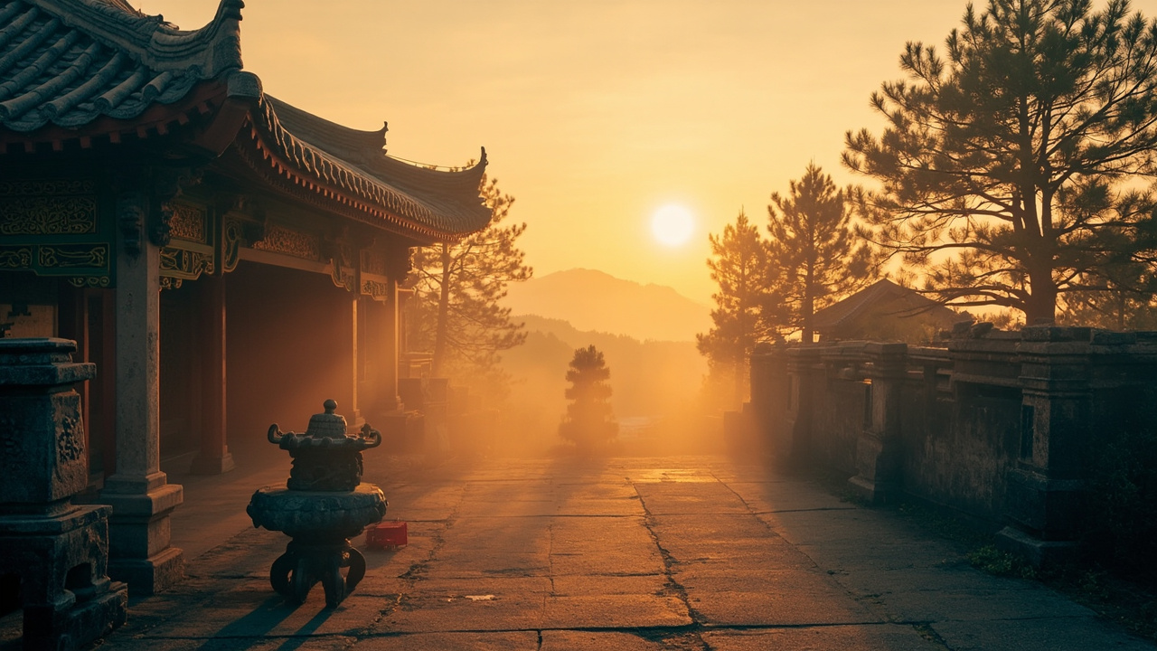 Tibetan monastery with incense smoke
