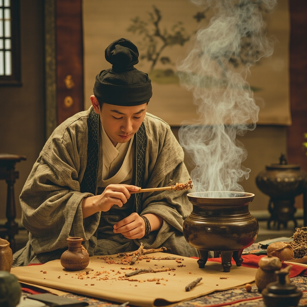 burning incense in Chinese burner