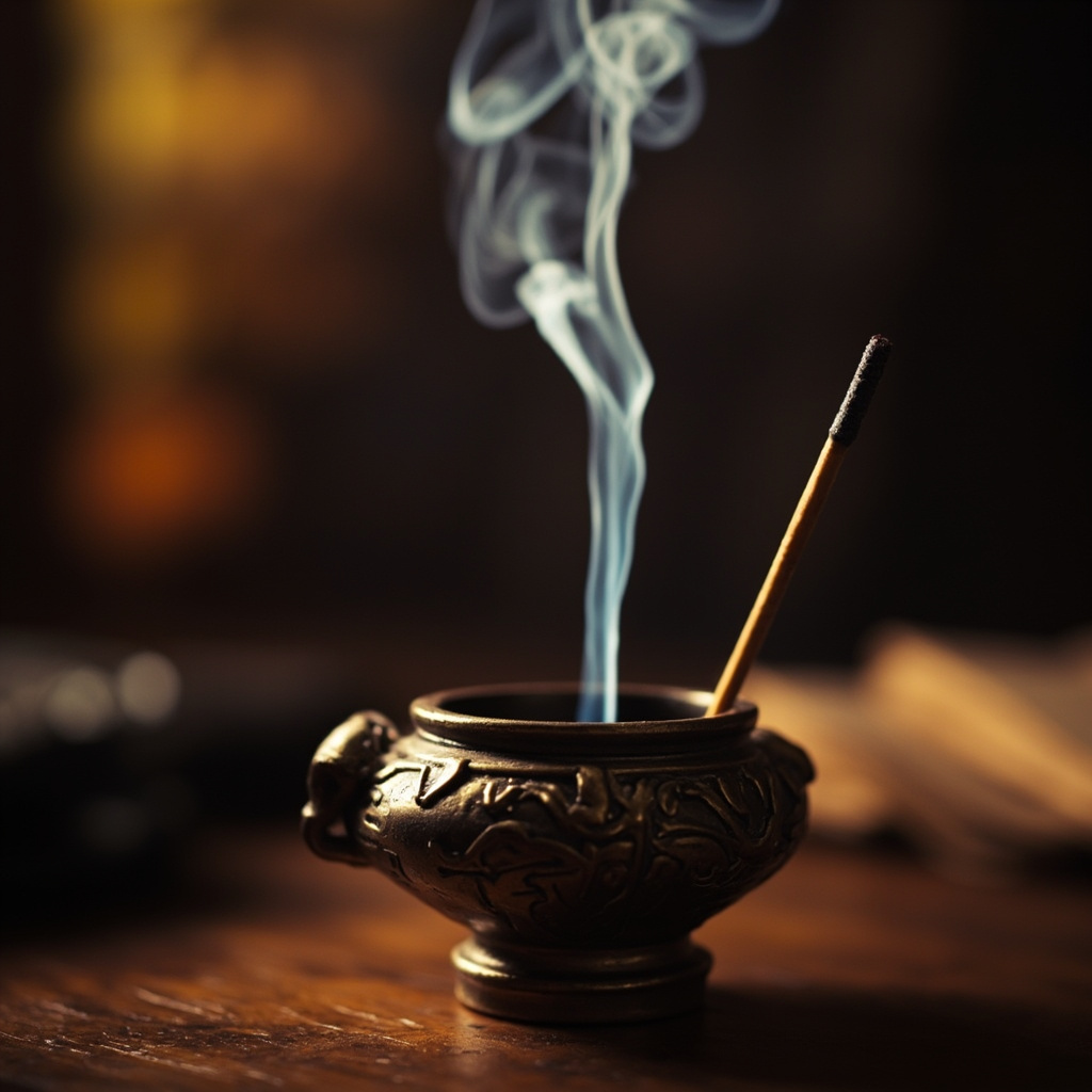 Incense sticks burning in traditional holders