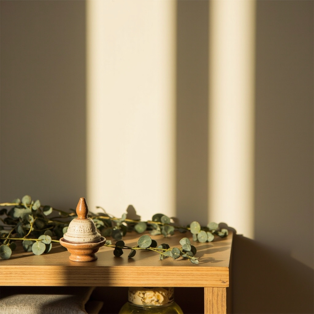 Modern home meditation corner with incense